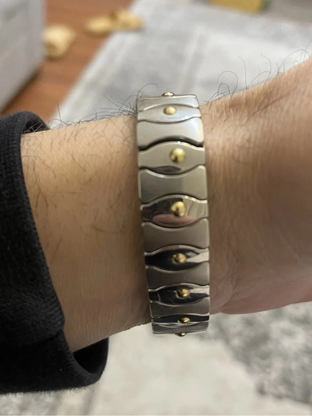 Vintage Milor Italy Men's Stainless Steel & Solid 18K Gold Wave Link Bracelet